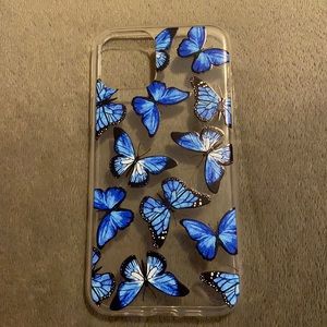 iPhone 11 Pro clear case with blue butterflies